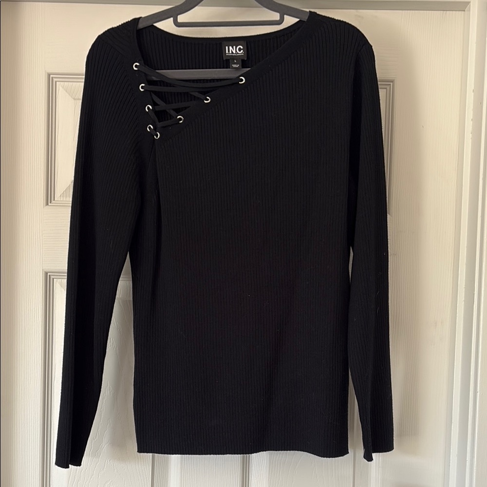 INC International Concepts Women's Black Lace-Up Top